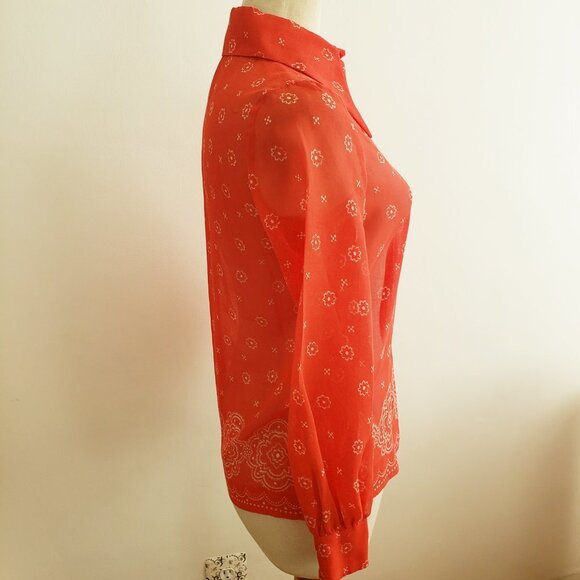 Vintage Red Long Sleeve Pointed Collar Button Down Shirt Blouse by … - Picture 3 of 9